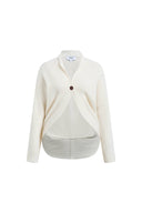 Gracia White One Button Batwing Sleeve Knit Cardigan in Wool Blend