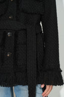 Graziosa Belted Fringed Safari Jacket in Wool Tweed