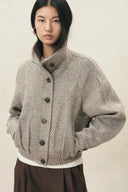 Hazel Textured Harrington Cropped Jacket in Wool Blend