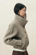Hazel Textured Harrington Cropped Jacket in Wool Blend