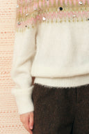 Ione Hand Beaded Off Shoulder Sweater in Alpaca Wool