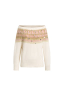 Ione Hand Beaded Off Shoulder Sweater in Alpaca Wool