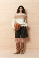 Ione Hand Beaded Off Shoulder Sweater in Alpaca Wool