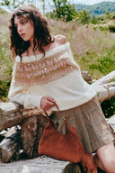 Ione Hand Beaded Off Shoulder Sweater in Alpaca Wool