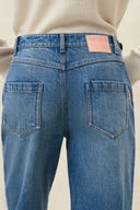 Odelia Leather Buckle Straight Leg Jeans in Cotton Denim