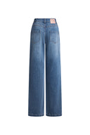 Odelia Leather Buckle Straight Leg Jeans in Cotton Denim